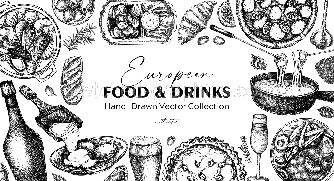 Swiss cheese hand drawn vector illustration. Vintage food background. Fondue and raclette sketches. Perfect restaurant menu, packaging, or prints. NOT AI generated Illustration